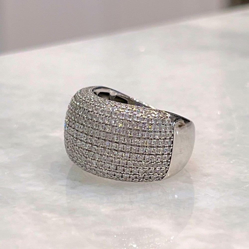 Diamond (sim) Sterling Silver Statement Ring Sz 8 - Picture 12 of 14